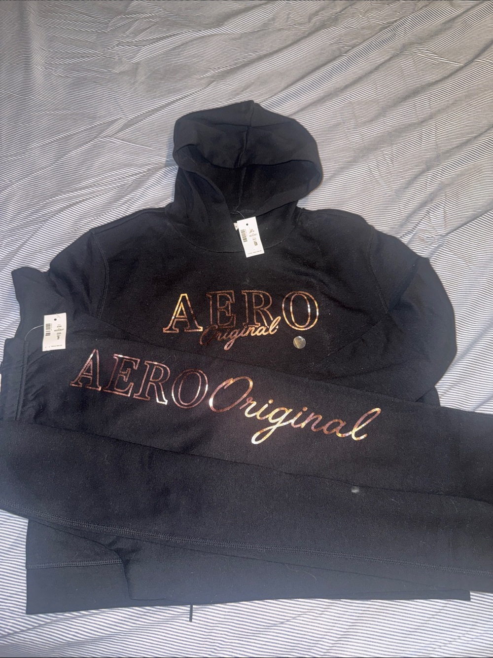 Aeropostale Kids Black Hoodie & Sweatpants Set with Rose Gold Logo